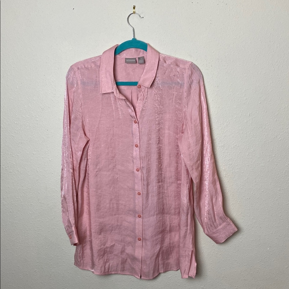 Chico's Shimmery Blush Pink Women's Button Down 1 (M/8)